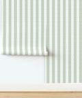 Premium Green Stripes Wallpaper With Heavy Duty Matte Finish And Natural Linen Texture Designed For Homes And Commercial Spots Featuring Pvc Free Composition And Quick Paste To Paper Setup That Totally Slaps on a roll against a wall.