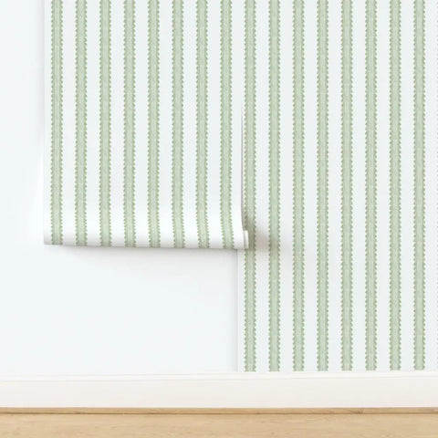 Premium Green Stripes Wallpaper With Heavy Duty Matte Finish And Natural Linen Texture Designed For Homes And Commercial Spots Featuring Pvc Free Composition And Quick Paste To Paper Setup That Totally Slaps on a roll against a wall.
