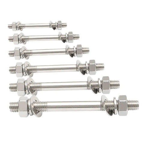 Beefy M12 Double-Ended Threaded Rod Kit In 304 Stainless Steel Through-Wall Bolt Set With Nuts Washers And Spring Washers