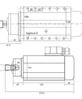 Technical drawing of 6.0kW CNC Spindle Motor With ER32 Quick Change System, detailing dimensions and features.