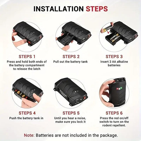 Installation steps for Dual Ultrasonic And LED Strobe Rodent Deterrent For Cars And Indoor Use, 2 Pack Mice Repellent