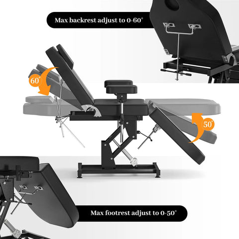Adjustable backrest and footrest of Premium Electric Tattoo Chair Bed With Stool for optimal positioning in studio.