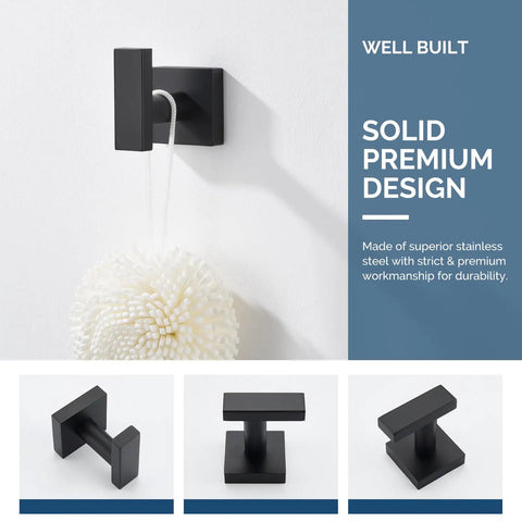 Matte Black Stainless Steel Towel Hook For Bathroom Wall Mount No Fuss Modern Hand Towel Coat Rack Sleek Durable Multi Purpose