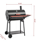 30 Barrel Charcoal Grill With Wood Painted Side Front Table And 627 Sq In Cooking Space For Backyard BBQs, Outdoor Parties, And Patio Grilling, Black