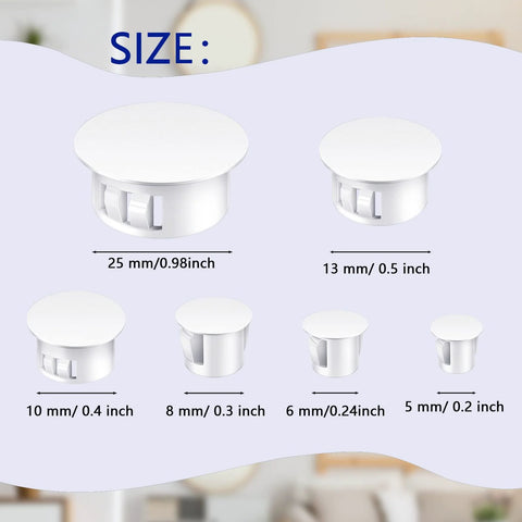 Six Sizes White Plastic Hole Plugs Set For Panels And Cabinets Round Knockout Locking Hole Covers Fits Drill Holes Size Chart