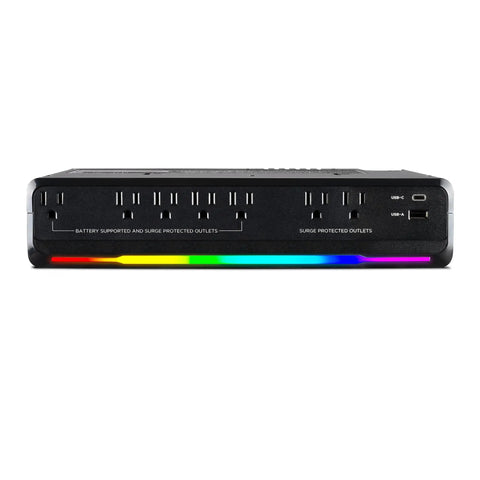 GX950UC Gaming UPS Battery Backup And Surge Protector For Gaming PCs Consoles And Streaming Setups With 950VA 510W Eight Outlets RGB
