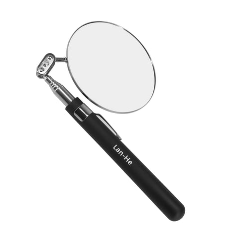 360 Degree Telescoping Inspection Mirror On Extendable Stick With 85mm Mirror Diameter, Swivel Double Ball Joint, 34 Inch Reach, 7.5 Inch Collapsed, Pro Grade Auto Mechanics Tool For Tight Spots, Dead Angles, And Obstacle Viewing.