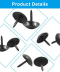 Heavy Duty Matte Black Upholstery Tacks In Two Hundred Pack Featuring Smooth Nine Millimeter Caps, showing tacks with 9mm diameter and iron material.