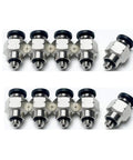 Pack of ten One Eighth Inch Pneumatic Air Hose Push To Connect Straight Male Fittings with Ten To Thirty Two UNF Thread
