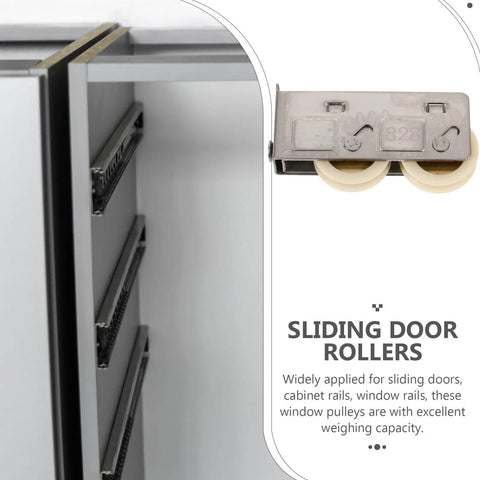 Premium Stainless Steel Double Bearing Patio Door Rollers Featuring Zero Grind Silent Glide For Super Smooth Sliding Window and Heavy Duty Track Hardware close-up detail with dual wheels
