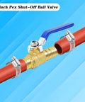 Hose Barb Ball Valve Kit Five Eighths Inch Shut Off Valve with Stainless Steel Clamps installed on red piping
