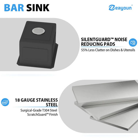 15 x 17 Inch Undermount Bar Sink In 16 Gauge T304 Stainless Steel with noise reducing pads and ScratchGuard finish.