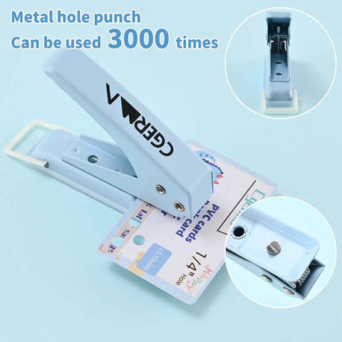 Heavy Duty 3 Pack One Quarter Inch Hole Puncher With 50 Percent Labor Savings, durable metal for ID cards and crafts, blue color