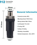 M12 5 Pin Male And Female Panel Mount Circular Aviation Connector 12mm Industrial Waterproof IP67 Outdoor Cable Joint Straight A Code Screw On Unshielded Housing For Rugged Outdoor Use images with dimensions and specifications