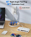 Smooth Ace Power Strip With Five Foot Flat Extension Cord Featuring Eight Versatile Ports Including Four Wall Outlets And Multiple Usb Fast Charging Hubs For Mobile Tech Rig And Travel Setup with right angle plug and USB ports.