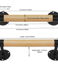 Wall Mount Premium Wooden Handrail For Indoor Stairs Built Tough With Heavy Duty Steel Brackets And Smooth Beech Wood Grip 12 inch with black mounts.