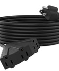 25 Ft Outdoor Extension Cord With Three Outlets, 14 Gauge SJTW Weatherproof Power Cable, 15A 125V 1875W ETL Listed, coiled view