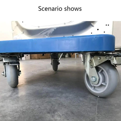 Badass Heavy Duty Silent Rubber Caster Wheels With Fixed Industrial Brakes Thickened Steel Pads on a workshop cart scenario.