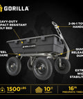 Heavy-Duty Poly Yard Dump Cart With 10 Cu Ft Tub And 1500 Lb Haul Capacity, Towable All-Terrain Wagon With Quick-Release Dumping And Pneumatic Tires For Landscaping And Gardening