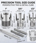 Heavy Duty 3 Pc Pipe Threader Kit For Cutting Internal External Threads On 1.2 And 1 Inch Pvc Pipes Compatible With Electric Drill Made From Durable Carbon Steel size guide with dimensions of pipe threader tools.