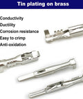 Tin-plated brass terminals for Weatherproof 2 Pin Automotive Electrical Connectors Kit with conductivity and corrosion resistance features.