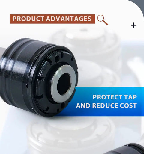 Close-up of Versatile ANSI Tapping Collets Set For M16 Electric Tapping Machine with tap holder chuck and advantage text