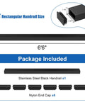 Beefy Stainless Steel Cable Railing Handrail 6 ft 6 in Black Rectangular Flat Top Rail With End Caps packaging and size diagram