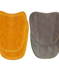 Welding Foot Protector With Cowhide Leather Anti Spark Heat Resistant Shoe Covers in brown and grey with fireproof stitching.
