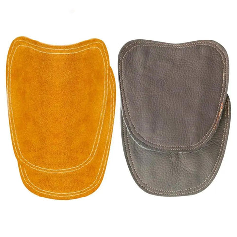 Welding Foot Protector With Cowhide Leather Anti Spark Heat Resistant Shoe Covers in brown and grey with fireproof stitching.