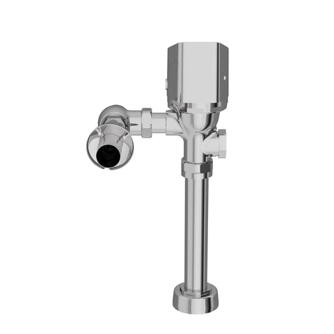 Exposed Sensor Flush Valve For Toilet EZ Gear Driven 1.6 GPF Diaphragm Valve Water Closet Flush System AquaSense Series IP65 Protected Electronics Clog Resistant Built To Last Over 500000 Cycles No Fuss Low Maintenance, chrome side view