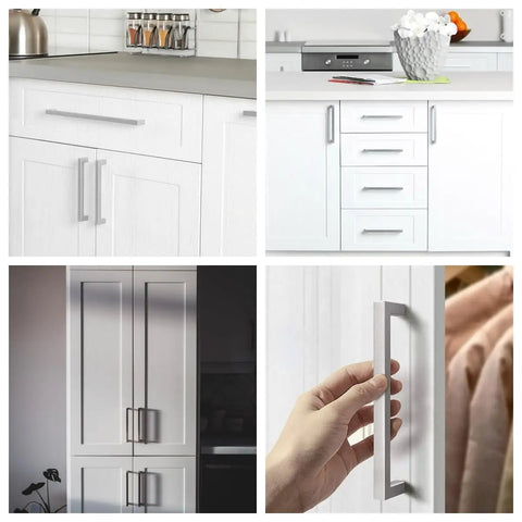 Champagne Oval Flat Cabinet Handles Set In Stainless Steel For Kitchen Cabinets And Dressers, 6-3/10 Inch Center To Center