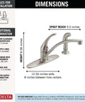 Dimensions of Chrome Kitchen Faucet With Side Sprayer For 8 Inch Center Four Hole Install Single Handle Contemporary Design Durable Build Leak Resistant Water Control Easy Install For Busy Kitchens