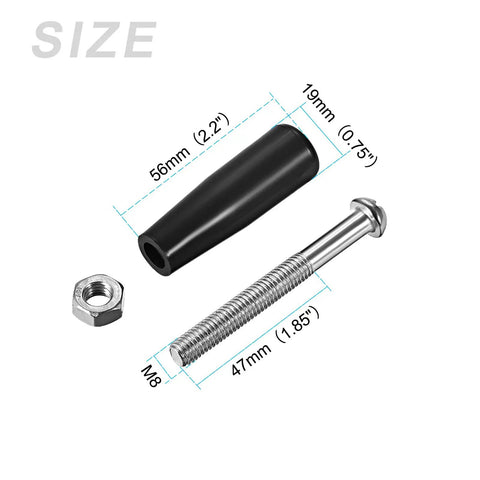 Beefy Clamping Handle Screws Knobs Set 2 Pack M8x47mm Metal Tapered Grip dimensions and components displayed