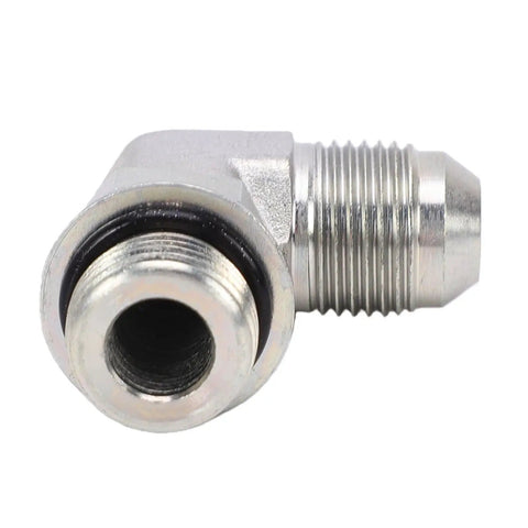 3/8 Inch Male Flare To Or 90 Degree Industrial Hose Fitting For Tractor And Factory Press Links Flared Tubing To Orbital Rod Ends With Secure 6000 Psi Seal Meeting Sae J514 J1926 Standards, zinc-plated steel