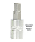 Close-up of metric hex socket from All In One Allen Socket Set 26 Piece For SAE And Metric Sizes, with crosshatch knurling detail.