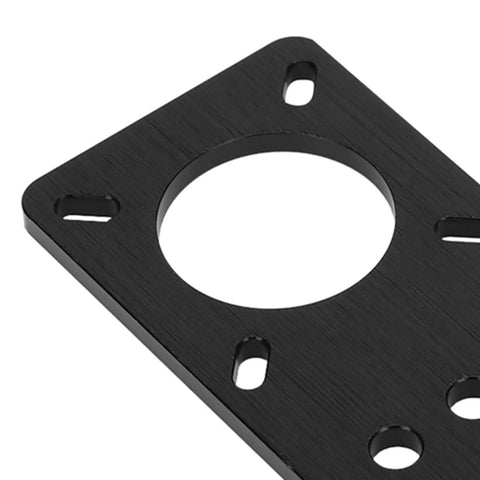 Beefy Stepper Motor Mount Plate For NEMA 17 Size Anodized Aluminum Bracket With Adjustable Slots in black, corner view