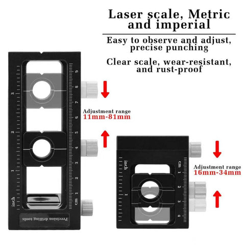 Upgraded 2-In-1 Drill Guide Positioning Clamp With Self Centering Clamp, graduated laser scale, metric and imperial adjustments.