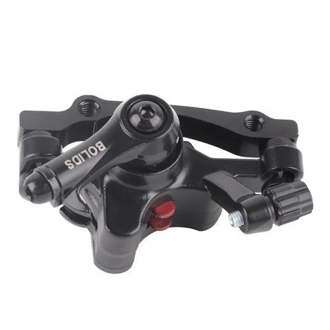 Mechanical Disc Brake Kit caliper in black, front view, for mountain road and BMX bikes with quick stopping power