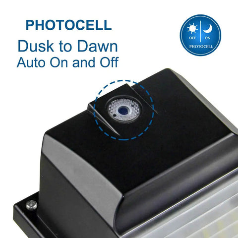 Close-up of LED Wall Pack With Photocell Dusk To Dawn Outdoor Porch Light 18W 2160 Lumens showing photocell sensor.