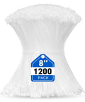 Heavy Duty 8 Inch Nylon Cable Ties, 1200 Pack, Self Locking White Plastic Wire Ties With 50Lb Tensile Strength, Weatherproof