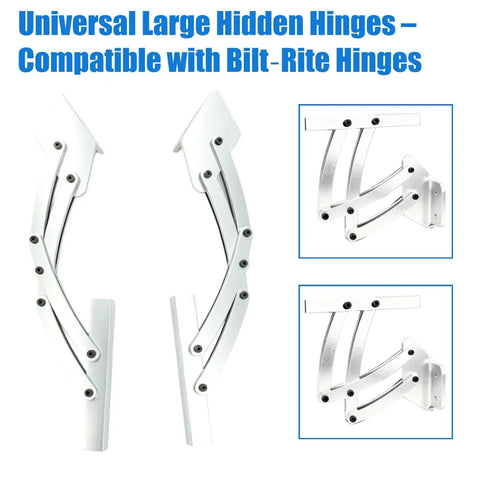Universal Large Hidden Hinges For Deck Lids Rumble Seat Trunk Lids Car Hoods And Truck Bed Tonneau Covers No Internal Spring Pair Built Tough And Ready For Big Lifts Compatible With Bilt Rite Hinges shown in detailed view.