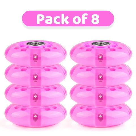 LED Light Up Inline Roller Skate Wheels Set For Indoor And Outdoor Cruising 8 Pack Pink 64mm 70mm 72mm 76mm 80mm 85A