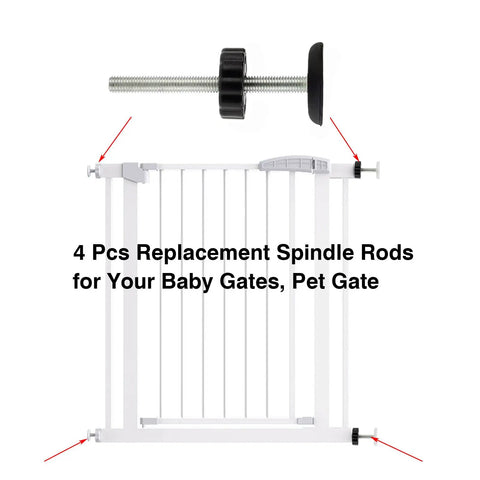 Badass M8 Spindle Rods Replacement Hardware Set For Pressure Mounted Baby And Pet Safety Gates showing four tension bolts and wall guards.