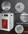 Top Notch Commercial Electric Food Dehydrator with stainless steel hook, strong snap lock, and easy clean oil catch tray.