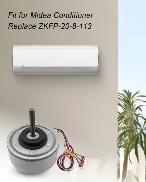 Replacement Indoor Air Conditioning Motor ZKFP 20 8 113 with wiring against AC condenser unit