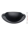 Black Cup Pulls Cabinet Handles Vintage Shell Shaped Decor Pulls shown in iron spray painted finish, with dimensions 35mm or 1.37 inches high.