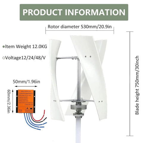 Off Grid Ready Magnetic Levitation Wind Turbine Generator Kit 3000W Upright System with Waterproof Charge Controller for Home
