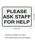 Heavy Duty 8X12 Inch Tin Metal Sign Eyewash Station Inside Safety Warning Plaque For Shop Garage Yard Outdoor Wall Rust Resistant Man Cave And Workshop Hangout Decor showing a 'Please Ask Staff For Help' message.