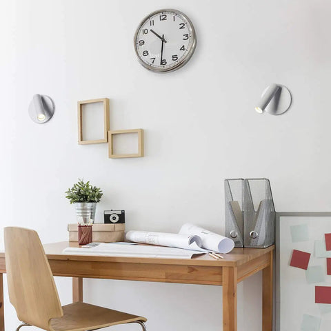 Office setting with Matte White Adjustable Spotlight Wall Sconce With Integrated LED Bulb, flush mount on white wall