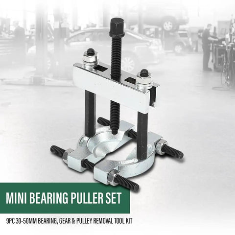 Bad Ass Nine Piece Mini Bearing Puller Separator Set Fits Gears Wheels Fittings Off Shafts For Auto Work Includes Beam Separator Jaw Thrust Screw Extension Rods Great For Quick Fixes And Heavy Duty Jobs Around Your Shop Get Yours Soon. 9pc 30-50mm steel bearing puller set with separator jaws and thrust screw